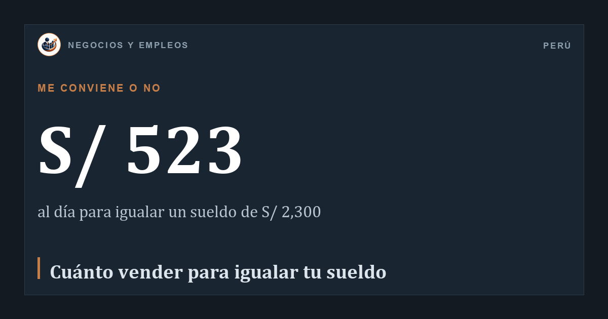 S/ 523: al día para igualar un sueldo de S/ 2,300